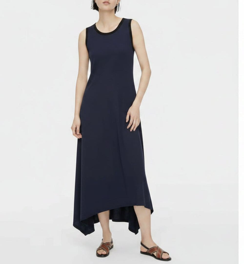 J.Crew Cotton High-Low A-Line Maxi Dress Sleeveless Large Tall Black